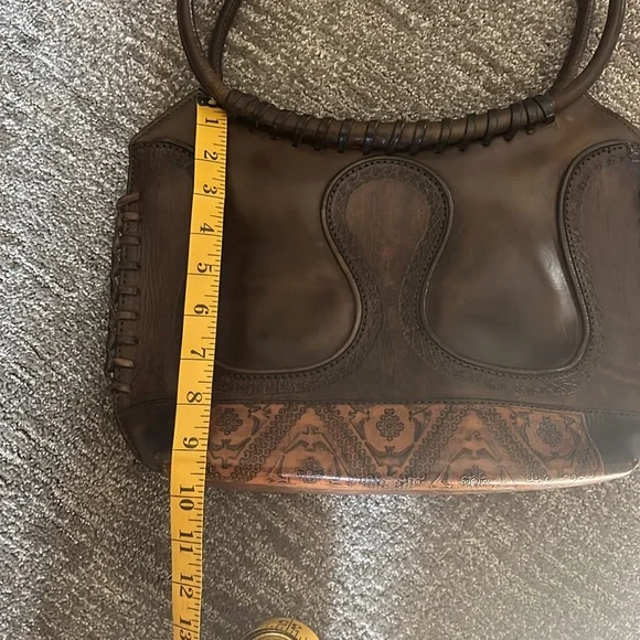 Anna Cainzo vintage leather brown tooled bag. - Picture 8 of 9